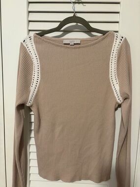 LOFT Ribbed Knit Sweater Top in Light Taupe